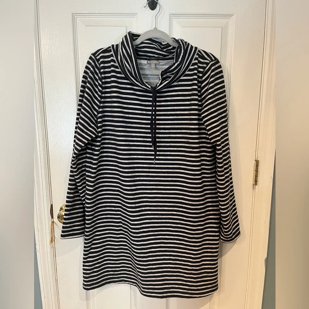 T by Talbots Navy & Gray Striped Dress - Picture 1 of 3